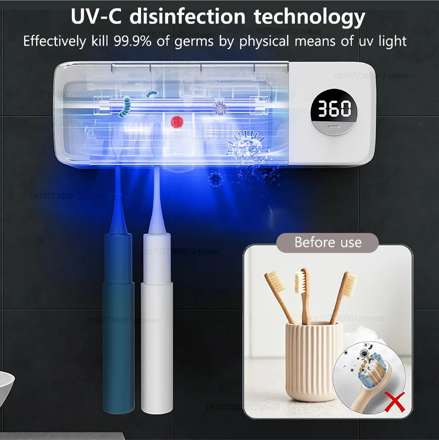 UV Toothbrush Sterilizer – Wall Mounted 4-Slot Toothbrush Holder