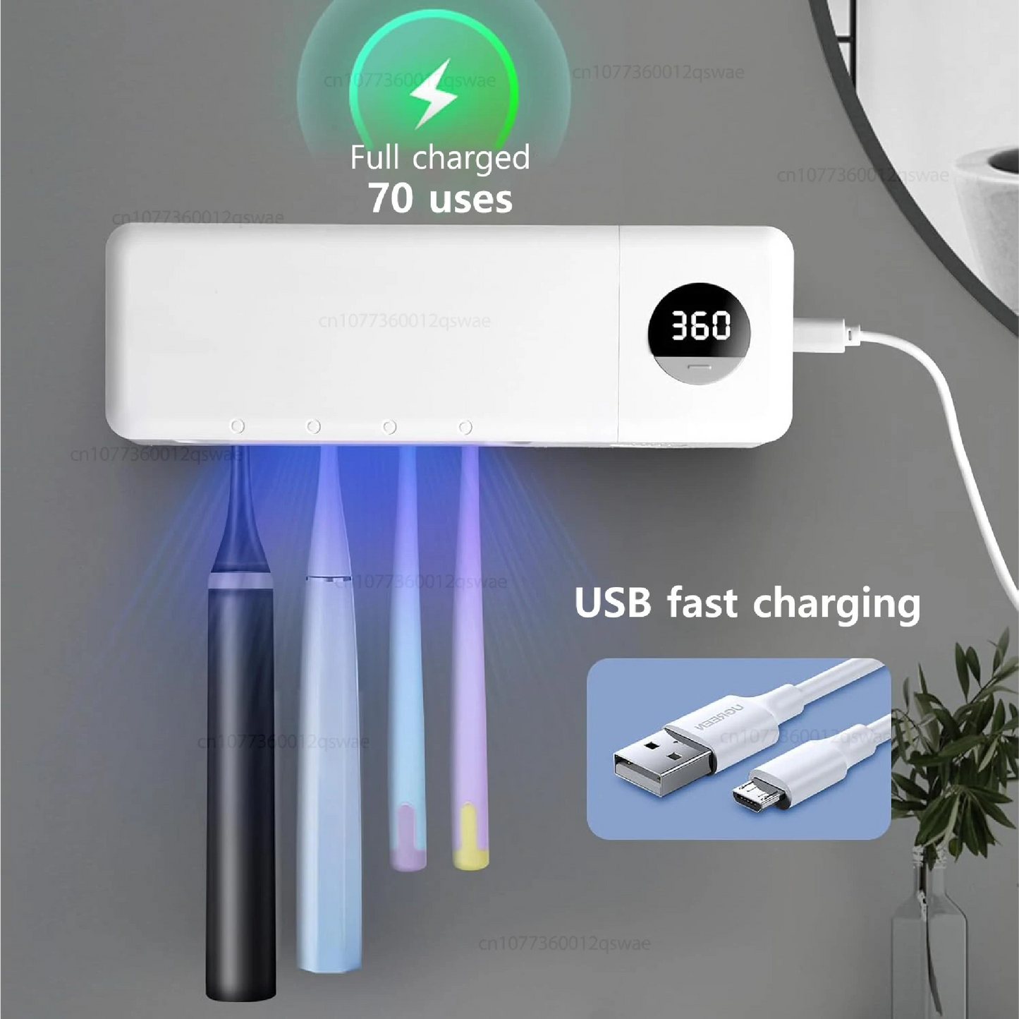 UV Toothbrush Sterilizer – Wall Mounted 4-Slot Toothbrush Holder